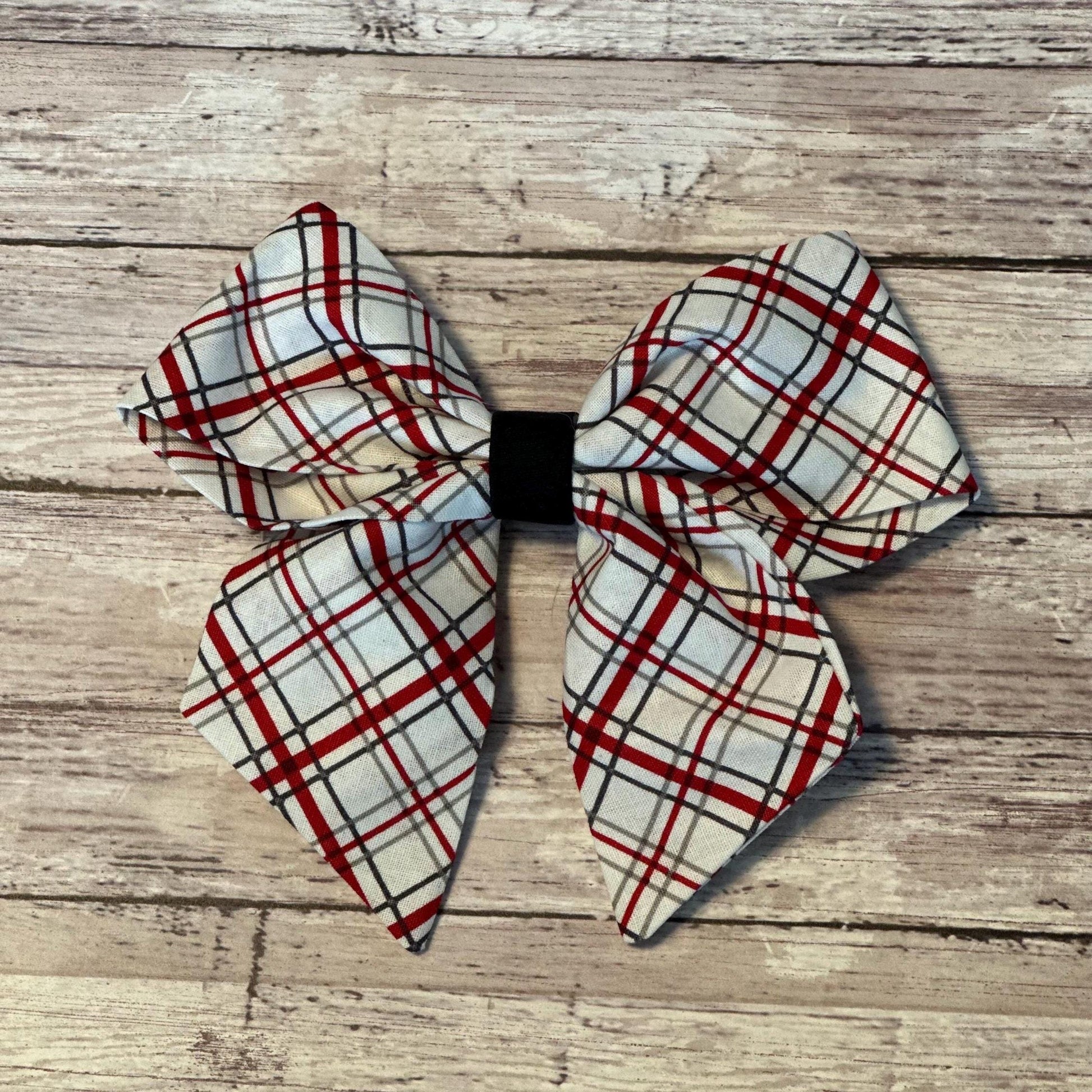 Girl's and Women's Red & White Holiday Plaid Bow | Fabric Hairclip, Hairbow, Baby Bow, Hair Accessory