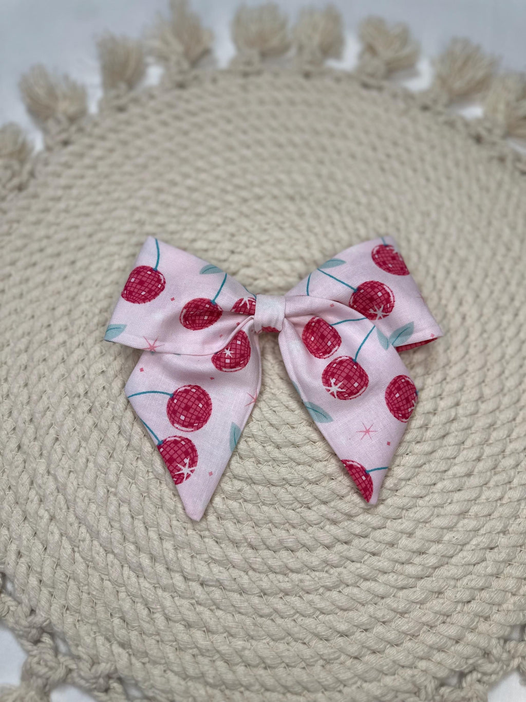 Girl's and Women's Pink Disco Cherry Bow | Fabric Hairclip, Hairbow, Baby Bow, Hair Accessory
