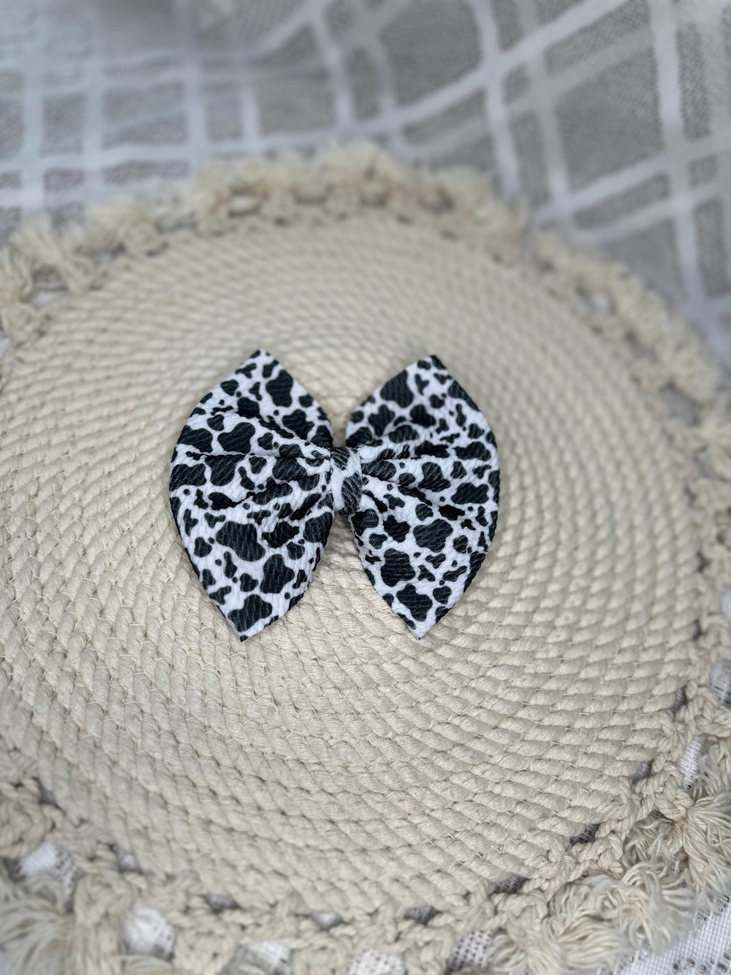 Girl’s Cow Print Fabric Bow Headwrap | Fabric Headwrap, Hairbow, Baby Bow, Hair Accessory