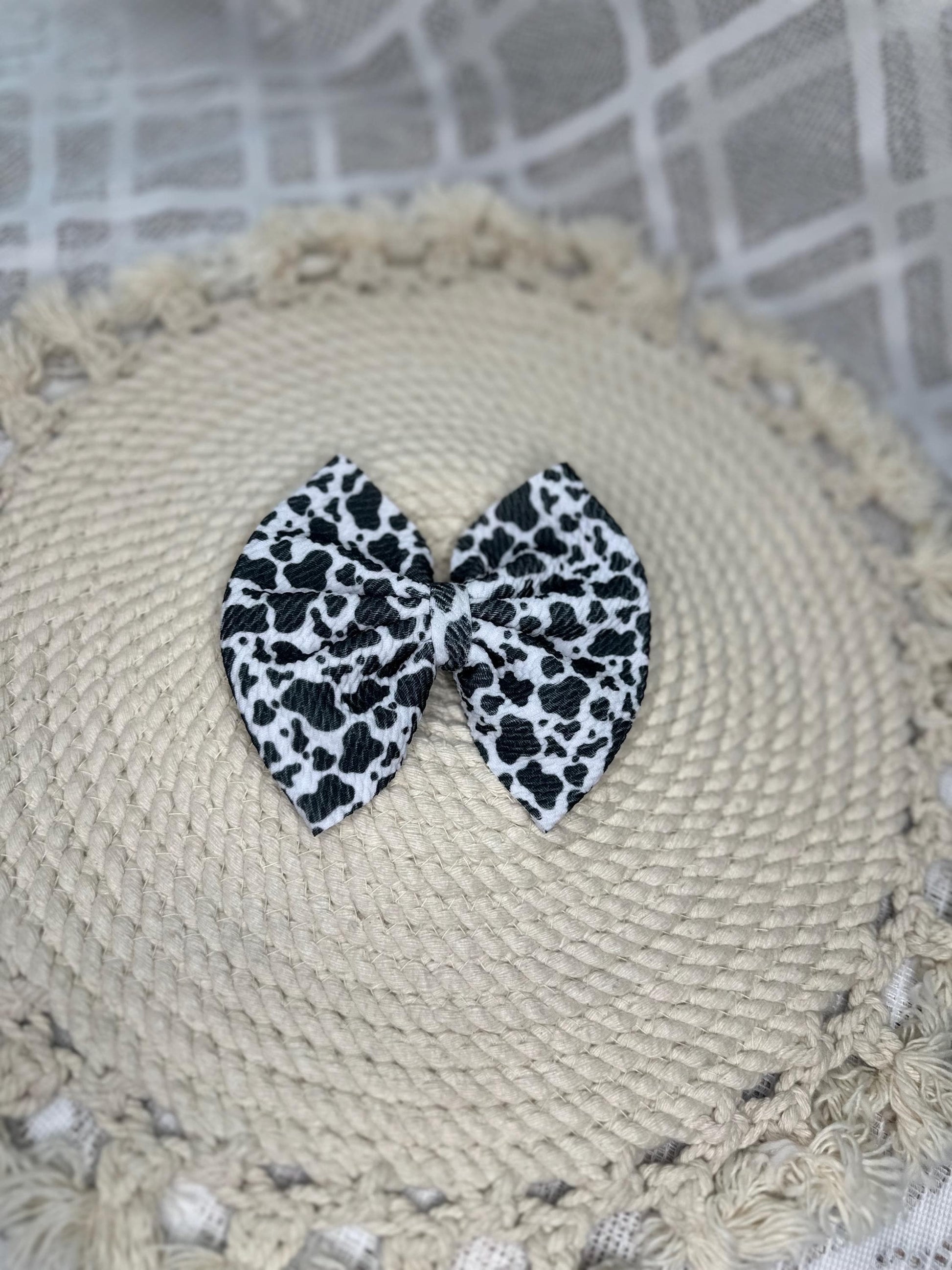 Girl’s Cow Print Fabric Bow Headwrap | Fabric Headwrap, Hairbow, Baby Bow, Hair Accessory
