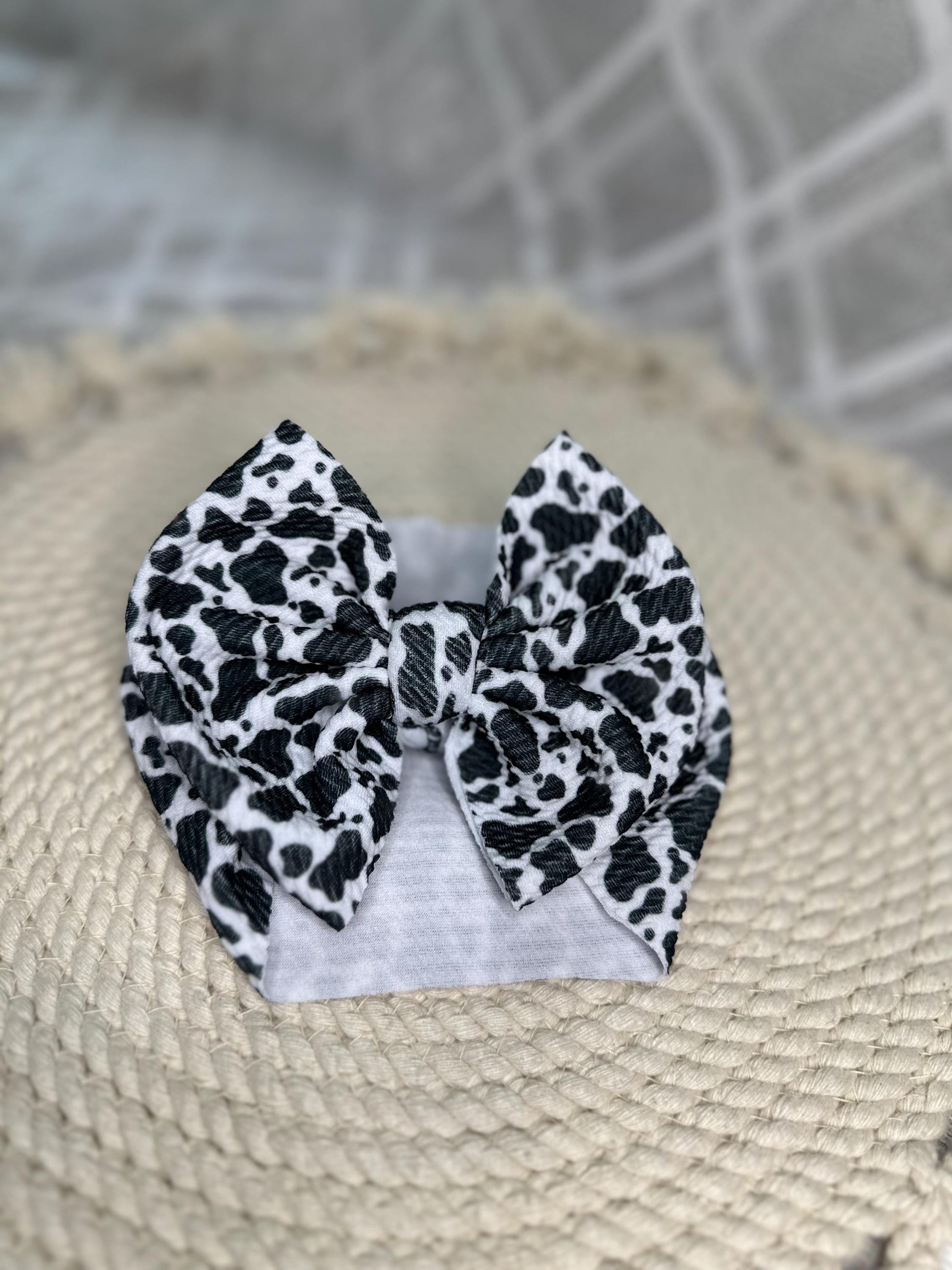 Girl’s Cow Print Fabric Bow Headwrap | Fabric Headwrap, Hairbow, Baby Bow, Hair Accessory