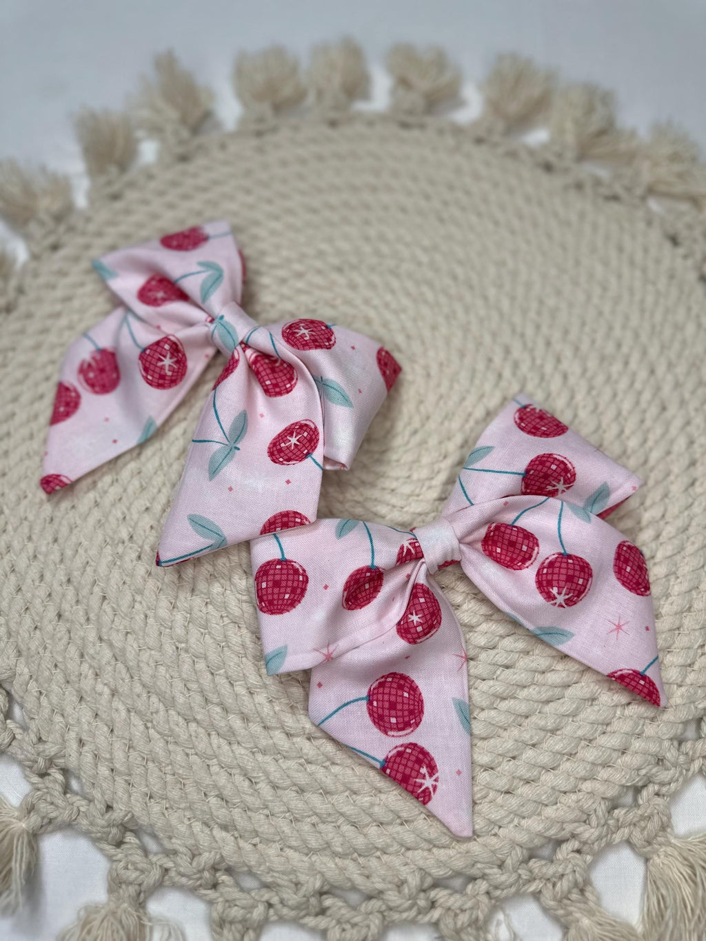 Girl's and Women's Pink Disco Cherry Bow | Fabric Hairclip, Hairbow, Baby Bow, Hair Accessory